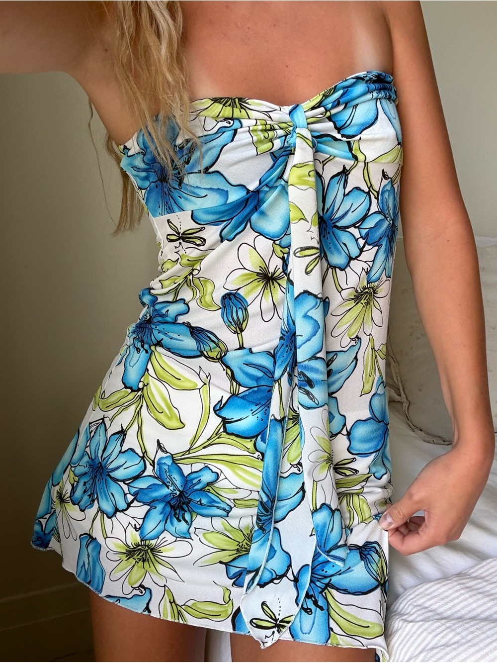 vintage Floral Strapless One-Piece Dress